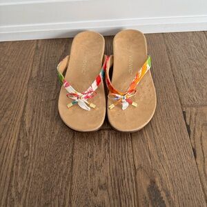 Vionic Women's Multi-Color Floral Wedge Flip Flop Sandals Size 8